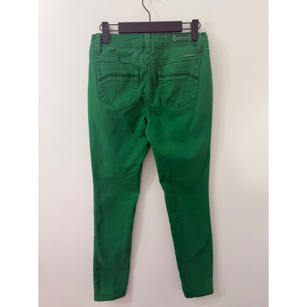 LA Idol USA Green Skinny Jeans Rhinestone Back Pockets Size 7 W30 L31.5